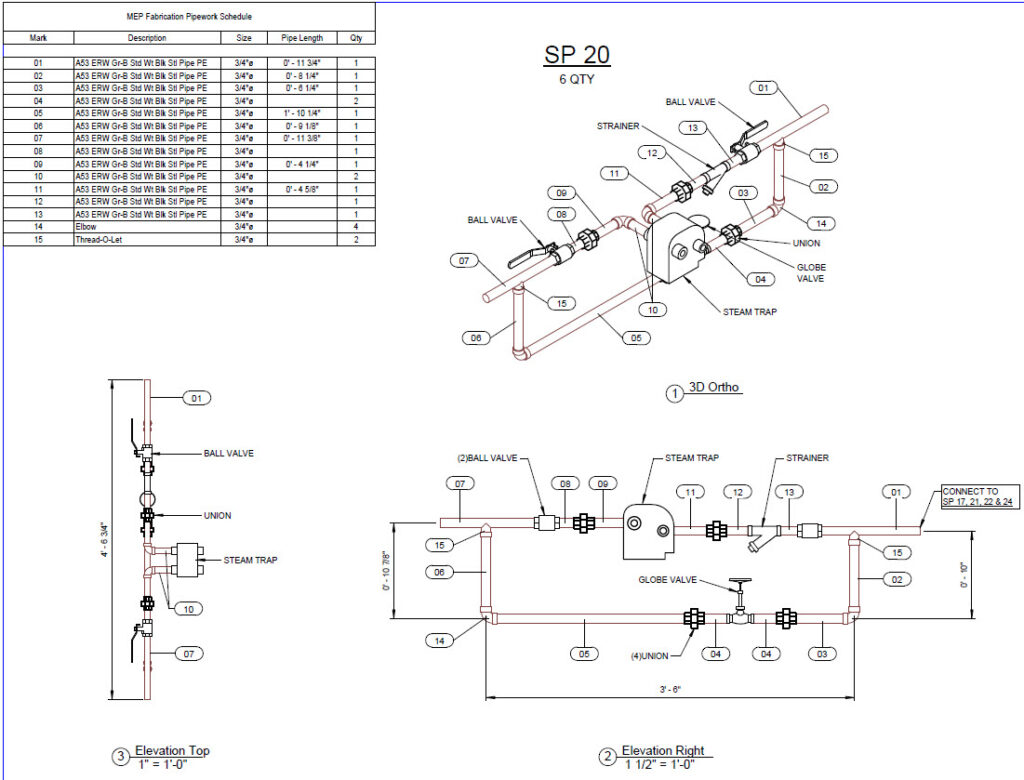 AET spool piece piping — prefabricated mechanical assembly produced directly from LOD 400 spool drawings.