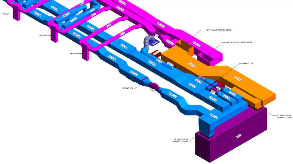 Revit ductwork isometric — WVU Health Sciences Center project. 
